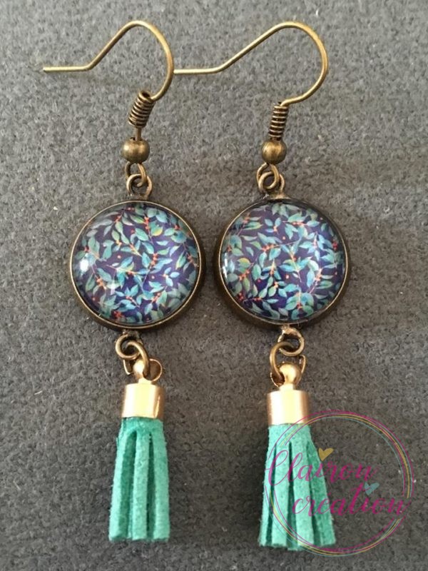 Boucles pompon Feuilles Olivier