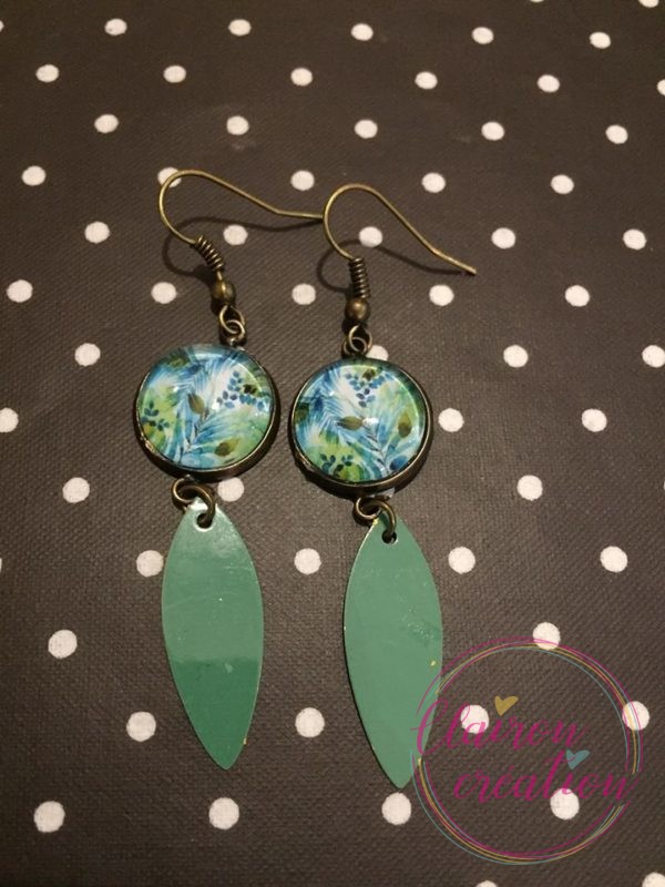 Boucles pendantes fleurs tropicales verte