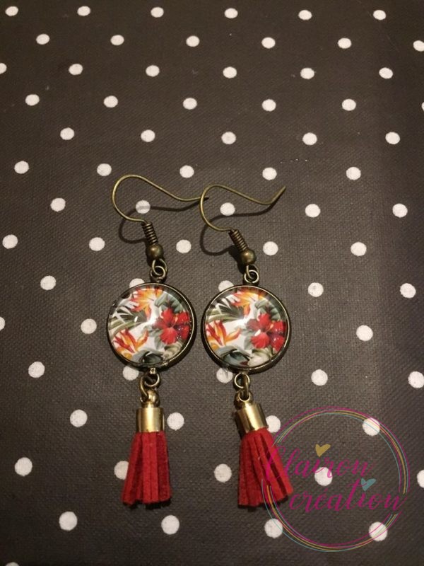 Boucles pompon Fleurs Exotiques