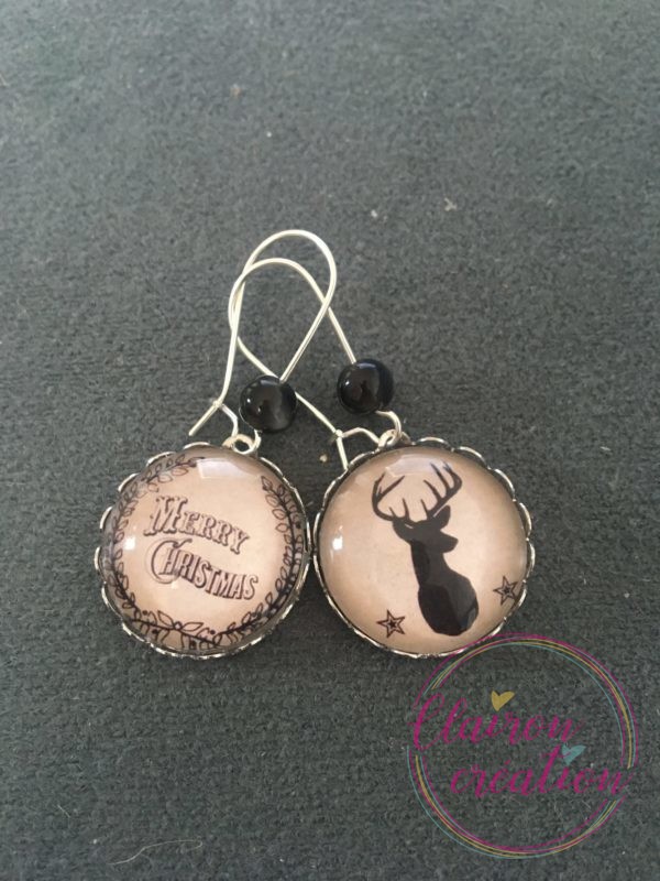Boucles Pendantes Noël cerf Merry Christmas
