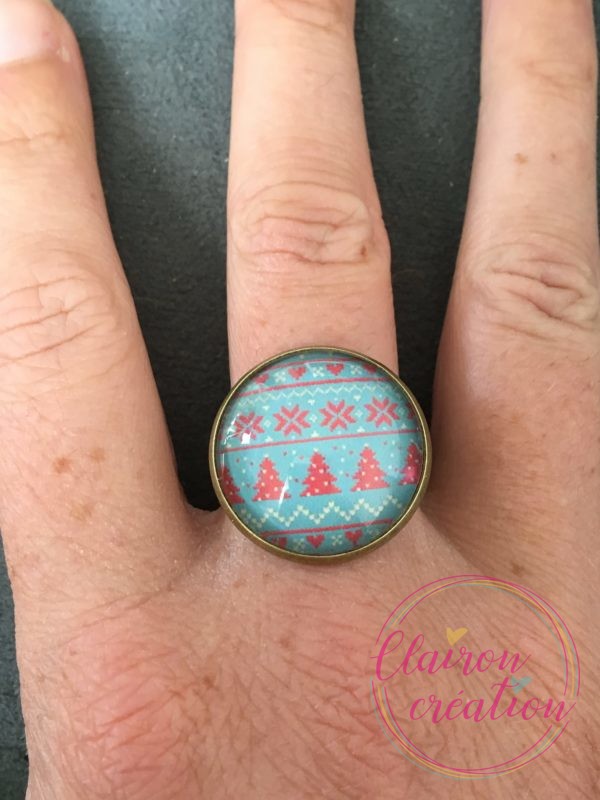 Bague thème Noël fond bleu