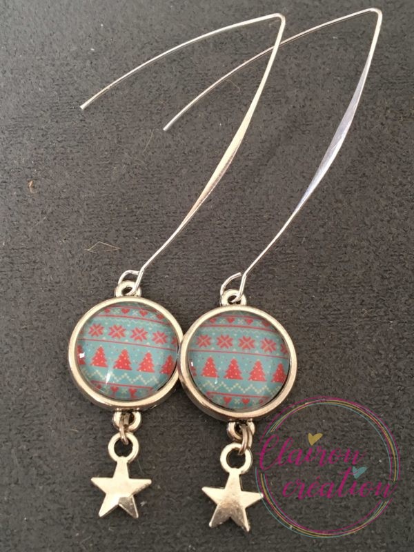 Boucles hameçon Thème Noël fond bleu