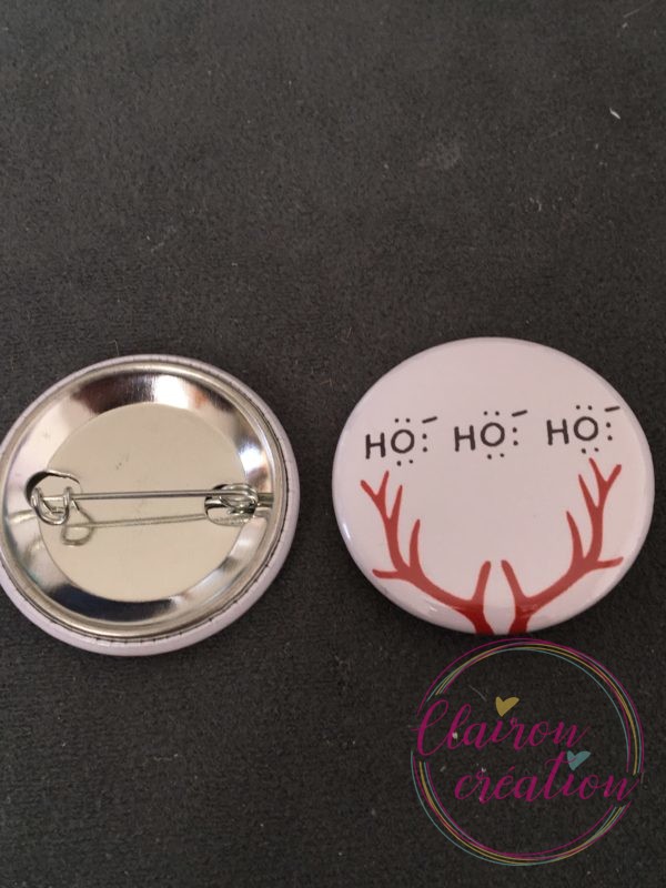 Badge Noël bois de cerf ho ho ho