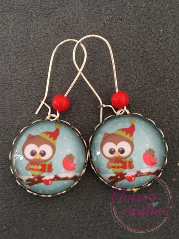 Boucles Pendantes Hibou Noël