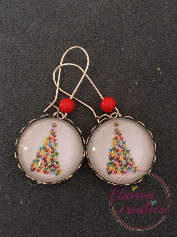 Boucles Pendantes Sapin de Noël en Coeur