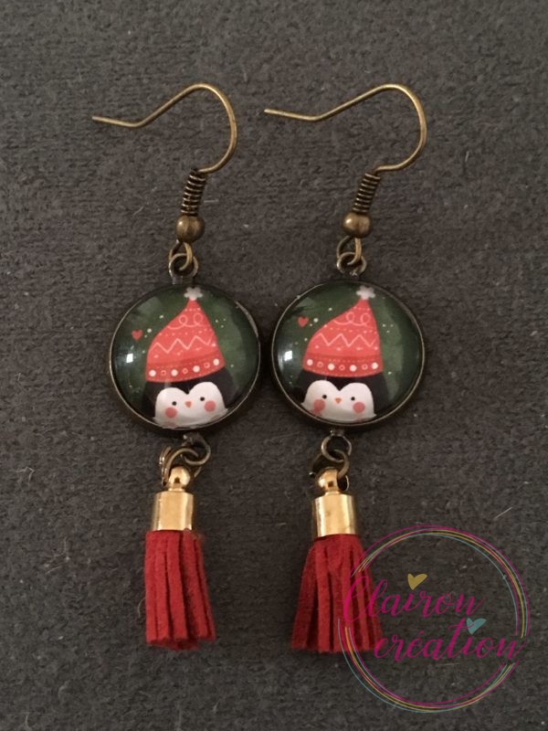 Boucles pompon Pingouin Noël