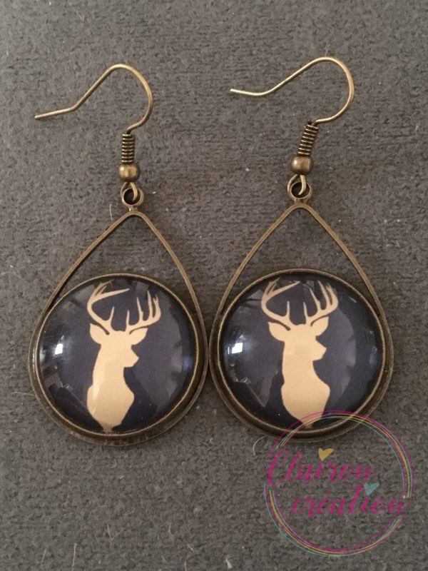 Boucles triangle Noël Buste de Cerf