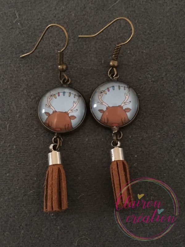Boucles pompon Noël Renne avec Guirlande