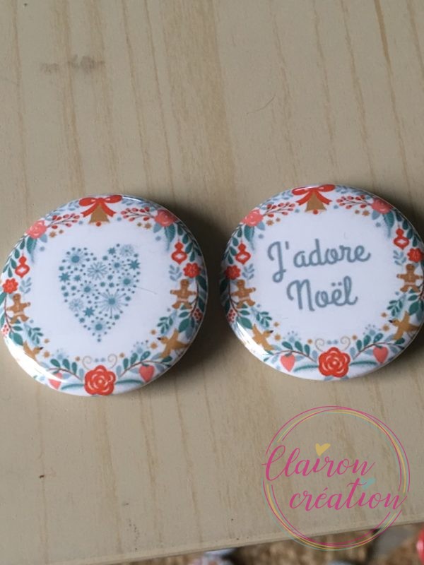 Badges J'adore Noël + Cœur Noël