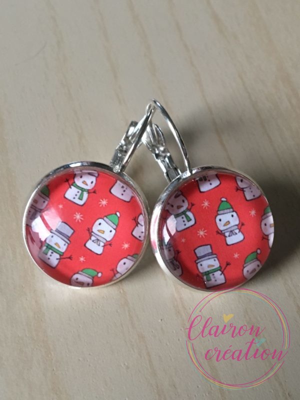 Boucles Noël Bonhomme de neige rouge