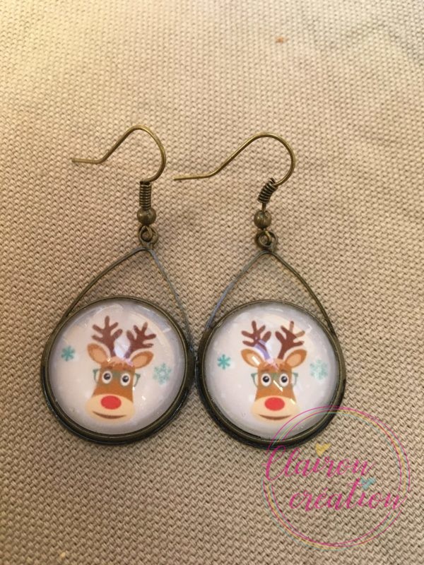 Boucles triangle Noël Renne à lunette