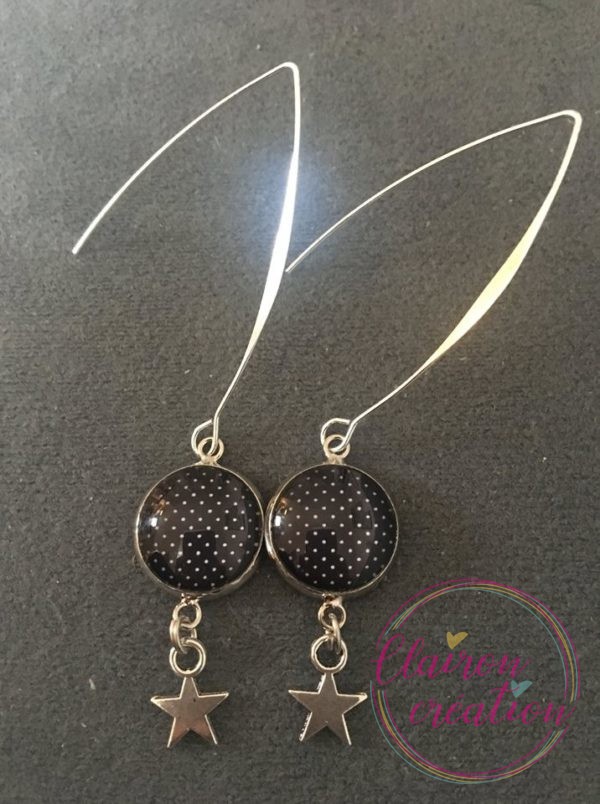 Boucles hameçon noir pois blanc