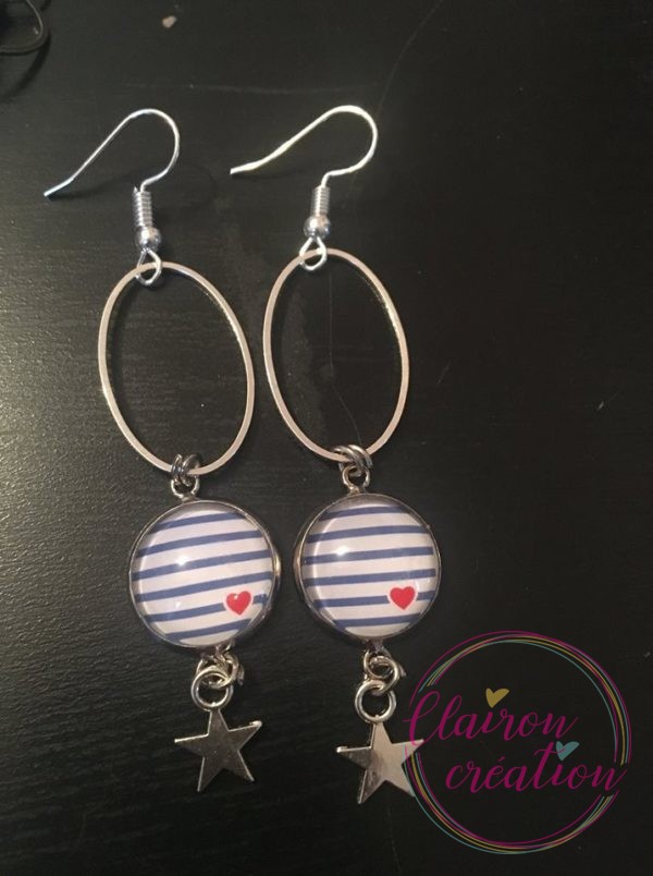 Boucles pendantes mariniere avec petit coeur