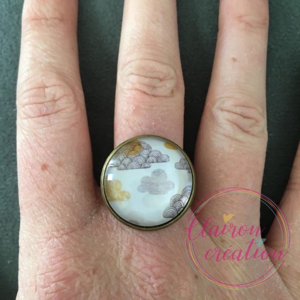 Bague nuages jaune et gris