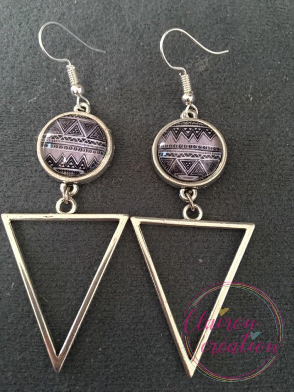 Boucles Pendantes motif aztèque noir & blanc