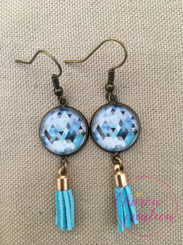 Boucles pompon Forme Géométrique Bleu