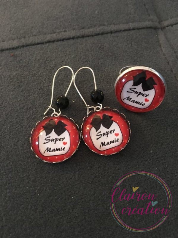 Parure Super Mamie fond rouge pois blanc
