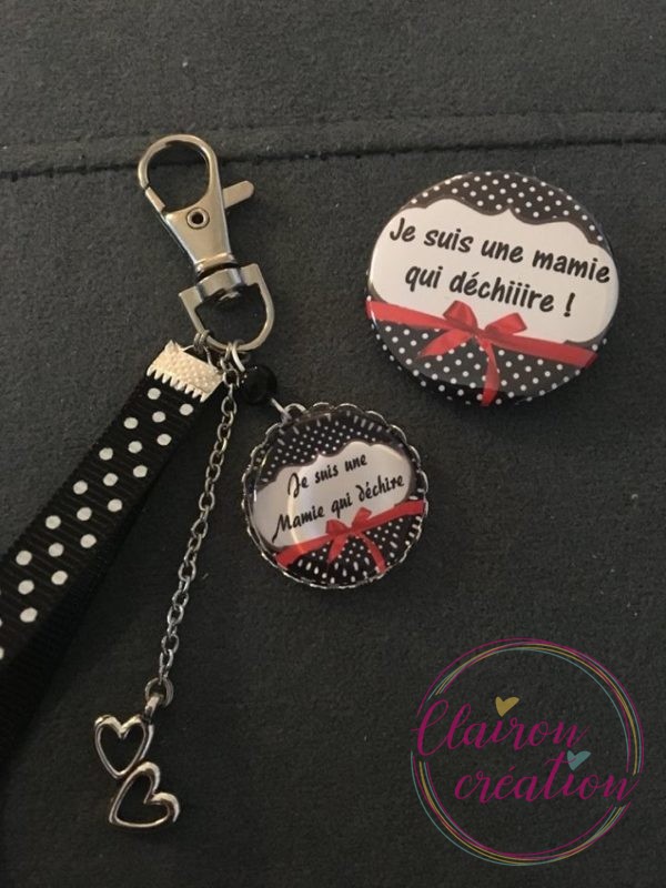 Parure une Mamie qui déchire fond noir pois blanc
