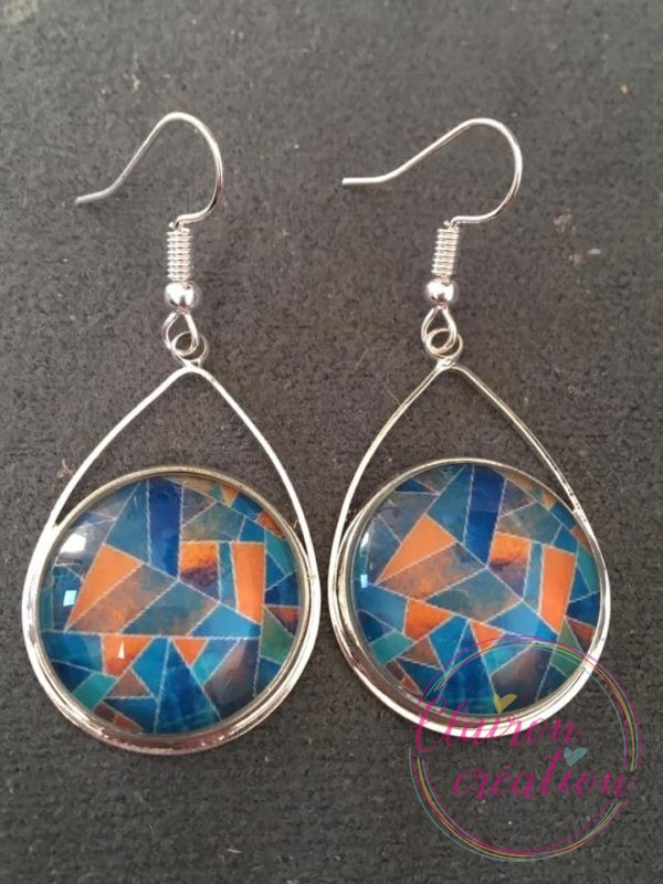 Boucles triangle geometrique bleu orangé