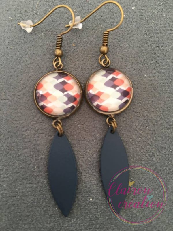 Boucles pendantes zig zag noir orange pale