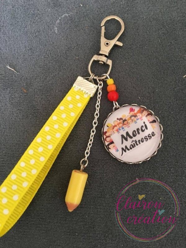Porte Clé merci Maîtresse ton jaune