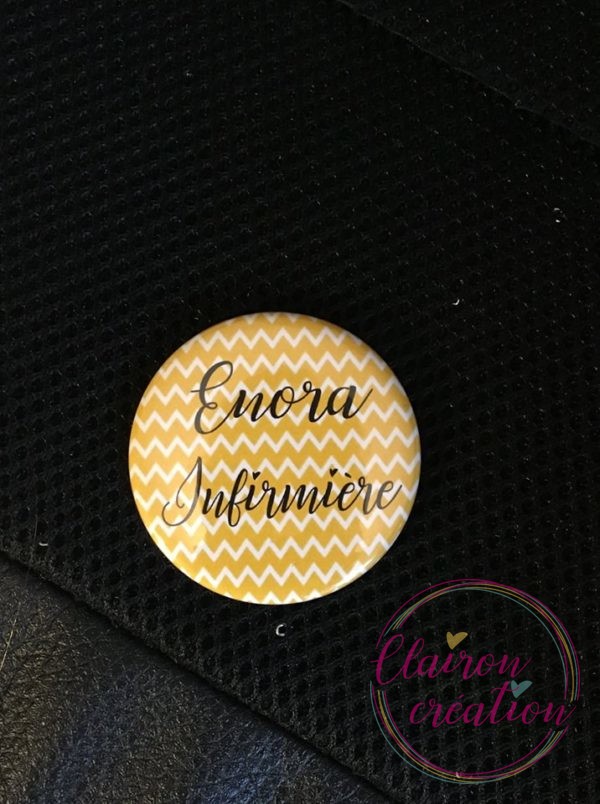 Badge prénom infirmiere zig zag jaune