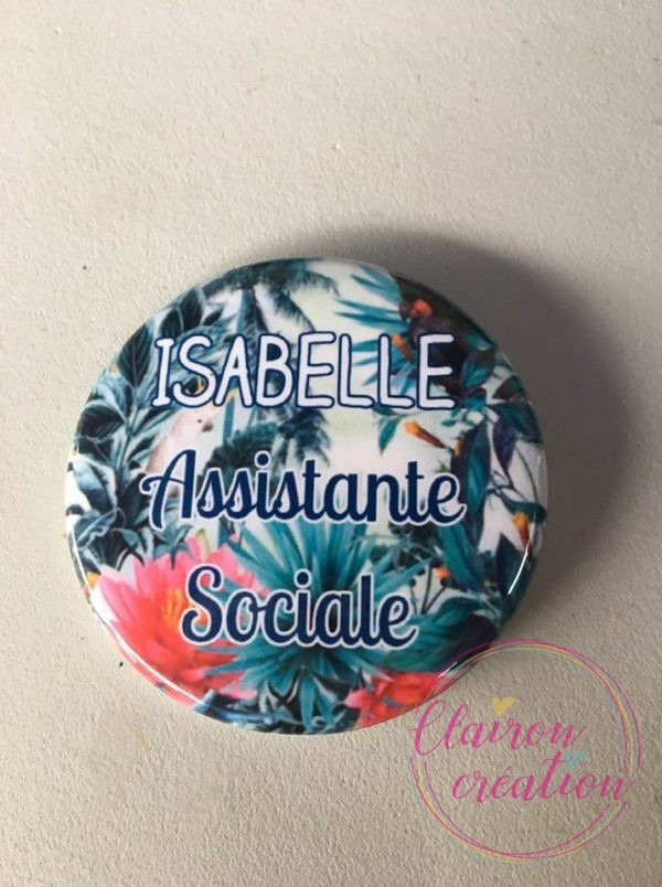 Badge prénom assistante sociale fleurs