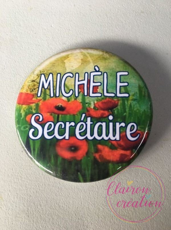 Badge prénom secrétaire fleurs