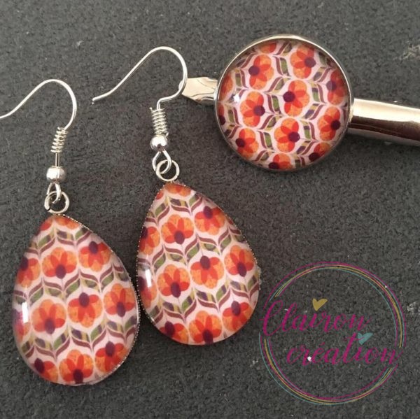 Parure fleurs ton orangé