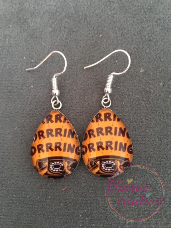 Boucles goutte téléphone orange noir