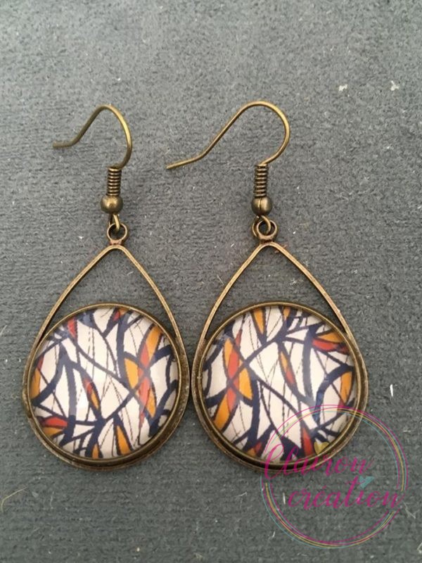 Boucles triangle feuillage méli-mélo marron / moutarde