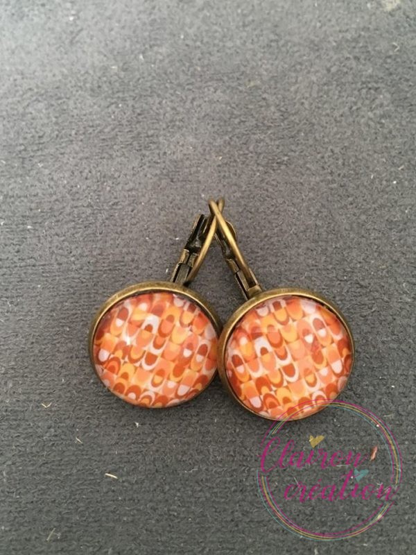 Boucles dormeuses vintage rétro tons oranges