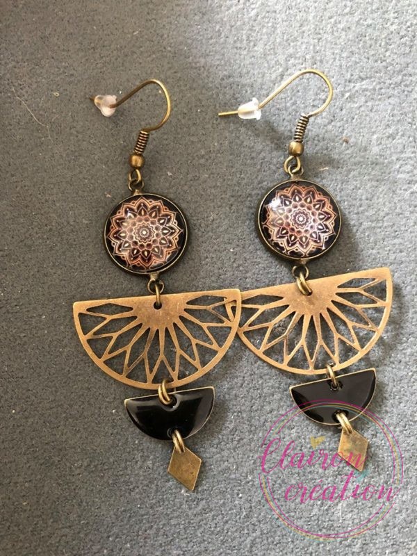 Boucles mandala Or eventail sequins noirs