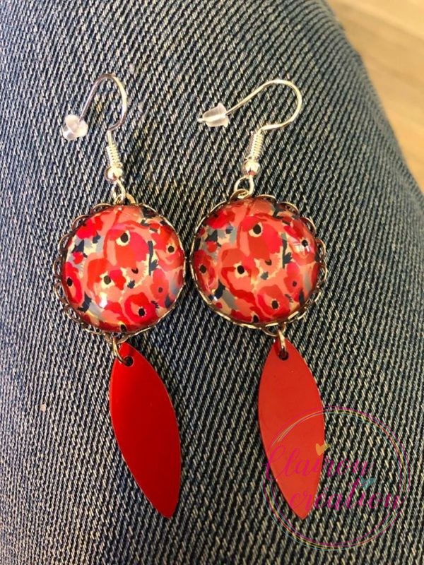 Boucles pendantes Coquelicots Rouges