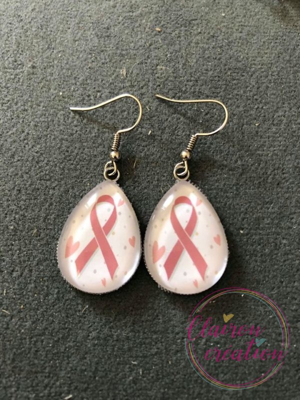 🎀 Octobre Rose 🎀   Paire de boucles goutte ruban