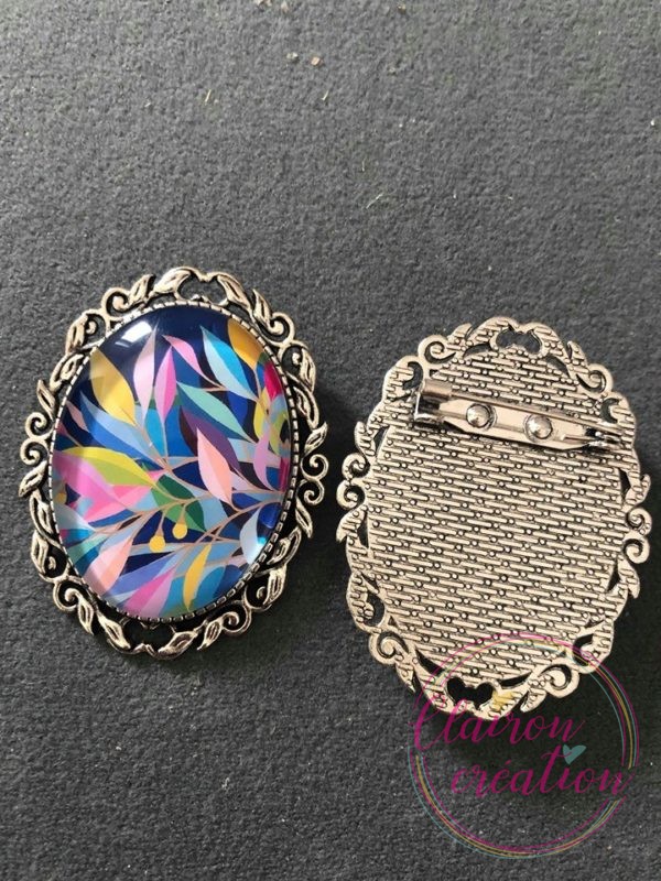 Broche feuilles ton bleu