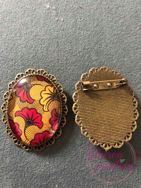 Broche WAX avec éventails en jaune et rouge (49)