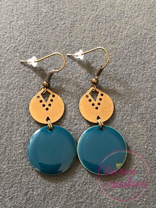 Boucles pendantes sequin 20mm Bleu canard émaillé