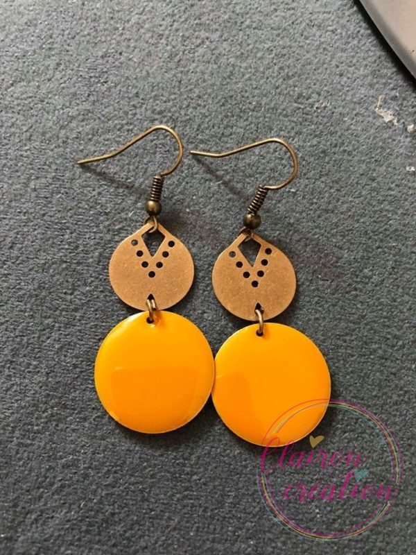 Boucles pendantes sequin 20mm moutarde émaillé