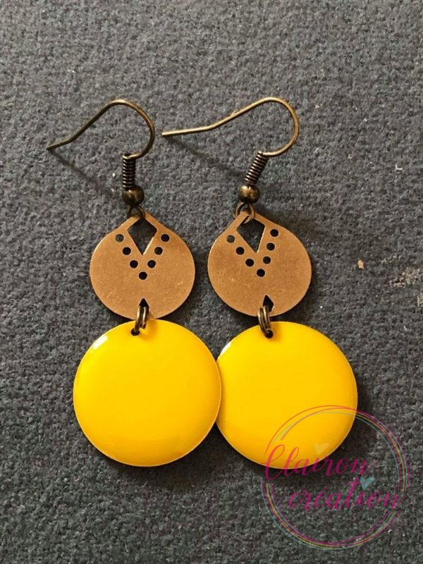 Boucles pendantes sequin 20mm jaune émaillé