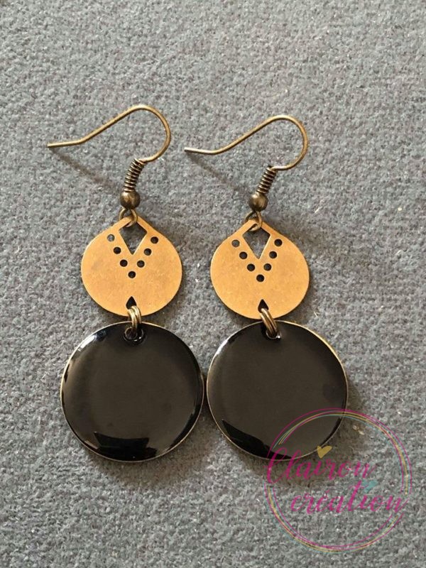 Boucles pendantes sequin 20mm noir émaillé