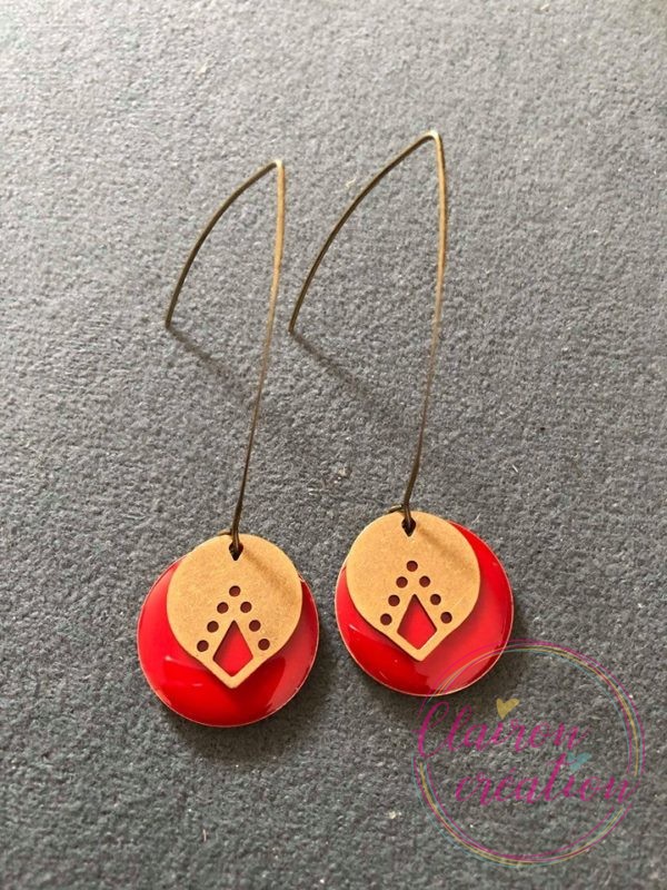 Boucles "Hameçon" sequin Rouge émaillé (84)