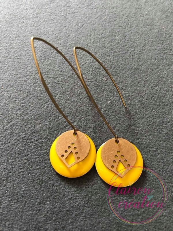 Boucles "Hameçon" sequin Jaune émaillé (80)