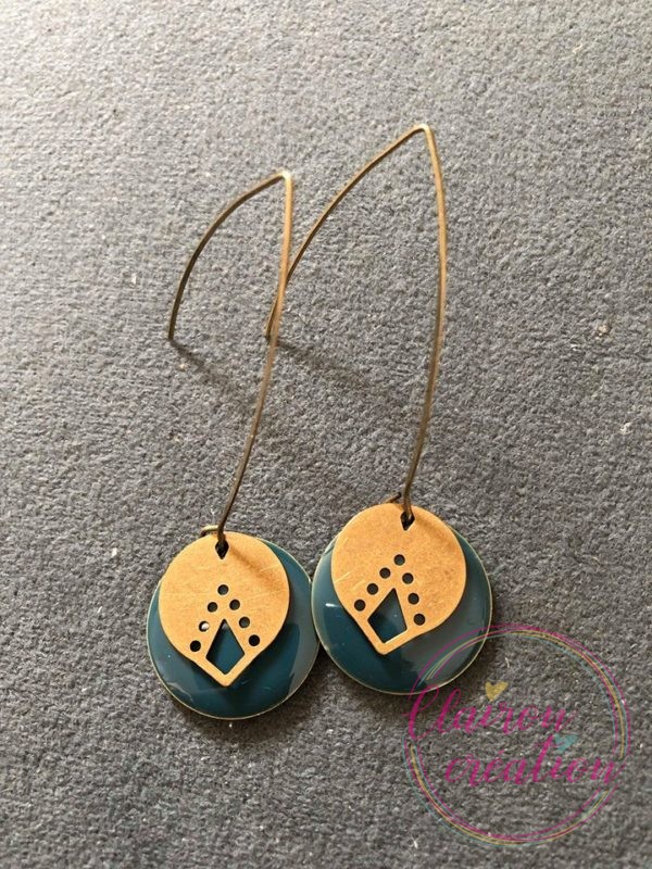 Boucles "Hameçon" sequin Bleu Canard émaillé (91)