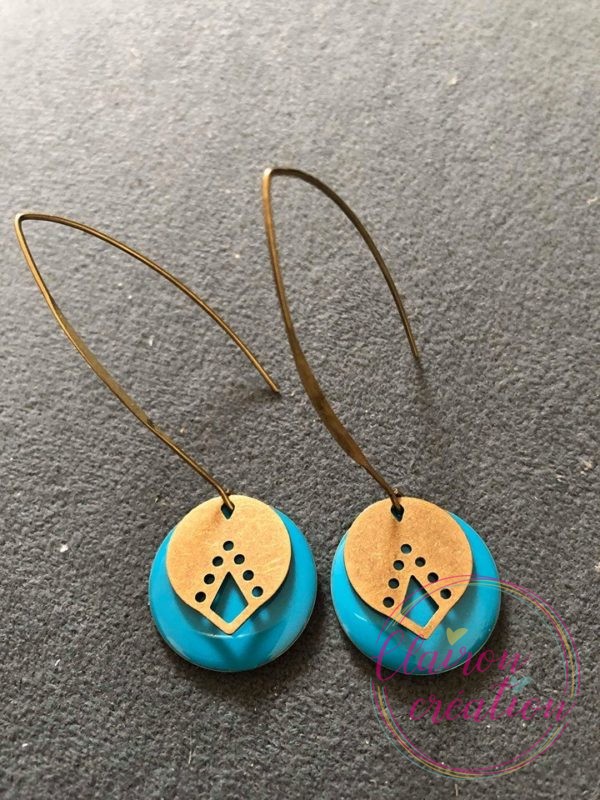 Boucles "Hameçon" sequin Bleu Ciel émaillé (85)