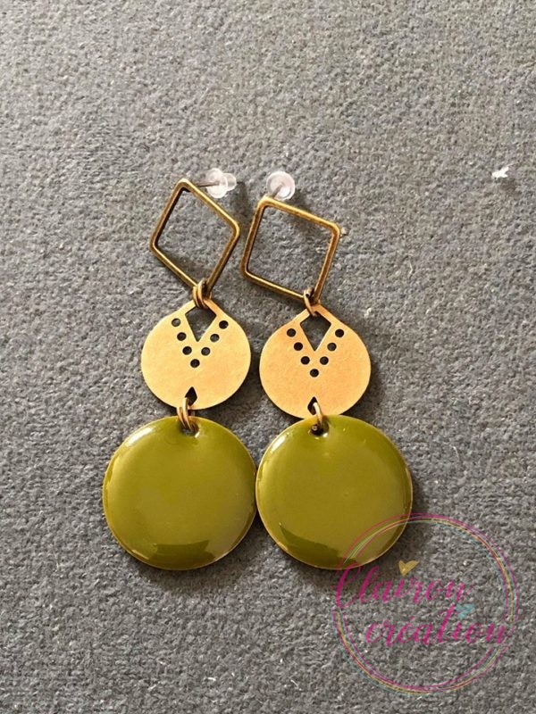 Boucles pendantes sequin 20mm kaki émaillé