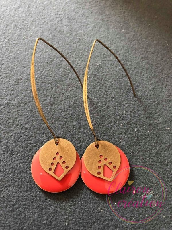 Boucles "Hameçon" sequin Corail émaillé (88)