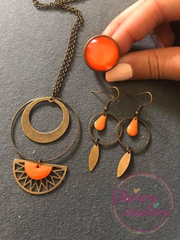 Parure avec cercles et rond couleur orange