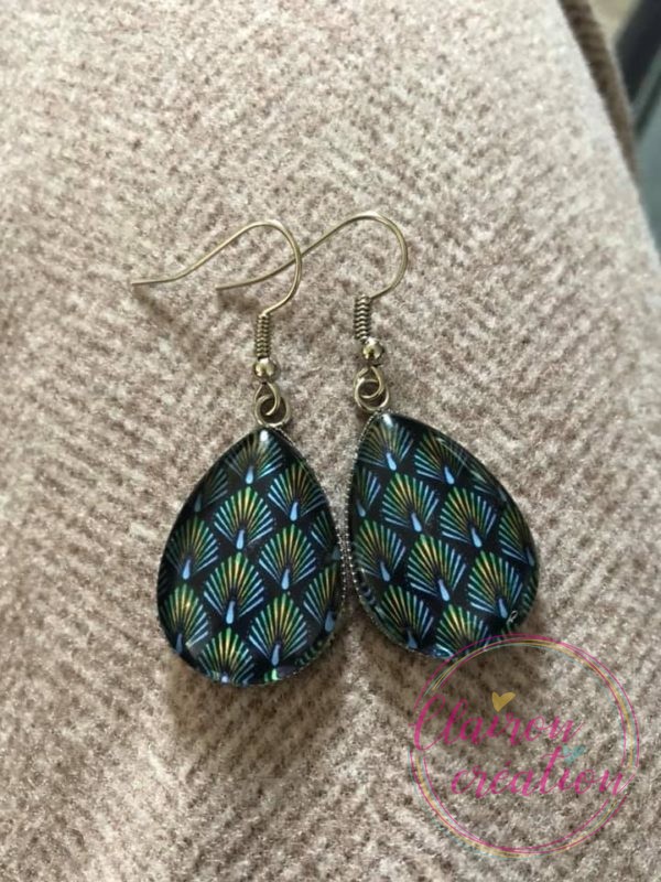 Boucles goutte plumes de paon