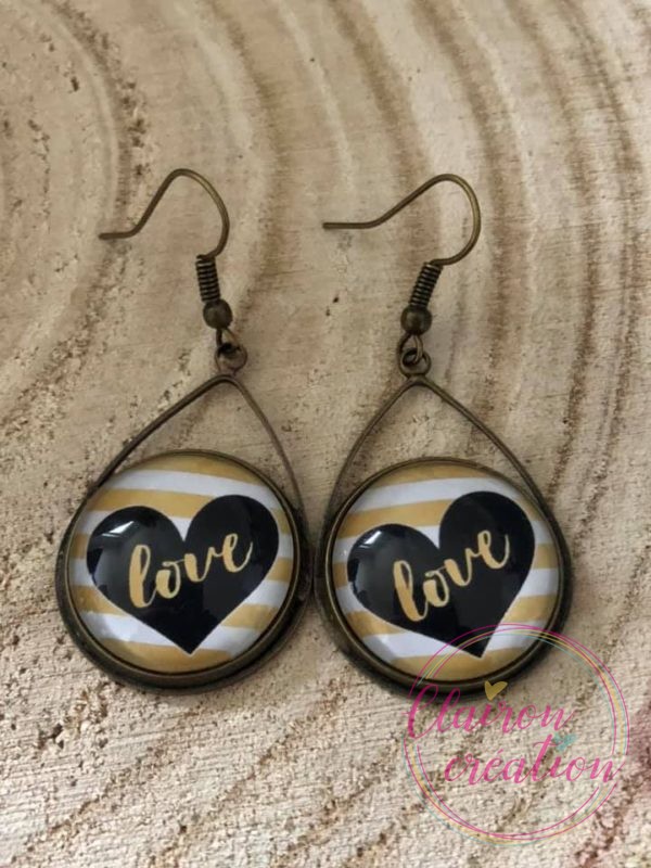 Boucles triangle Coeurs Love moutarde